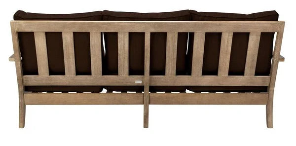 Martinique Wood Patio Sofa in Natural with Dark Brown Cushion