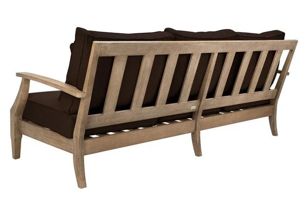 Martinique Wood Patio Sofa in Natural with Dark Brown Cushion