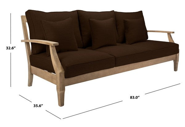 Martinique Wood Patio Sofa in Natural with Dark Brown Cushion