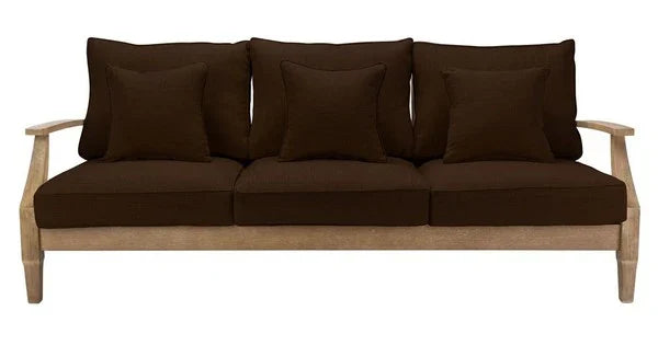 Martinique Wood Patio Sofa in Natural with Dark Brown Cushion