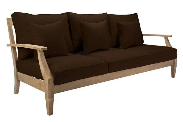 Martinique Wood Patio Sofa in Natural with Dark Brown Cushion