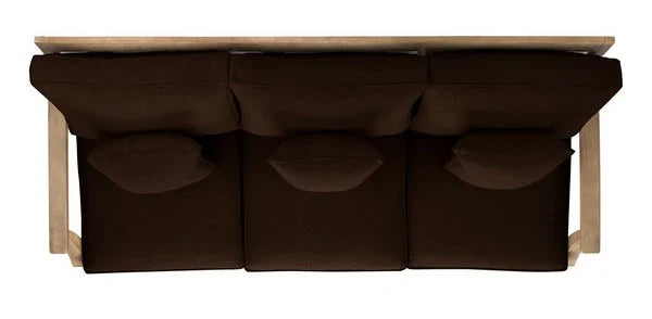 Martinique Wood Patio Sofa in Natural with Dark Brown Cushion