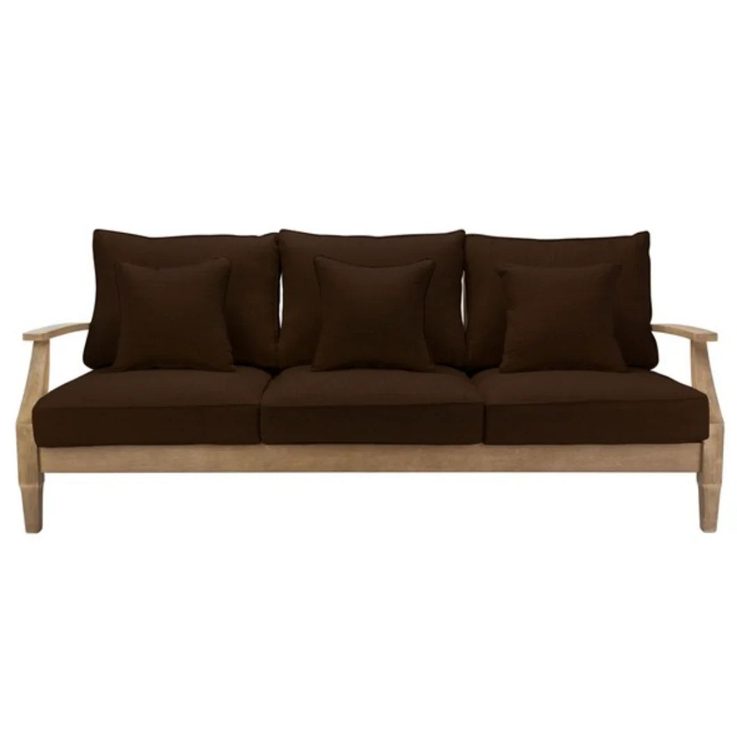 Martinique Wood Patio Sofa in Natural with Dark Brown Cushion