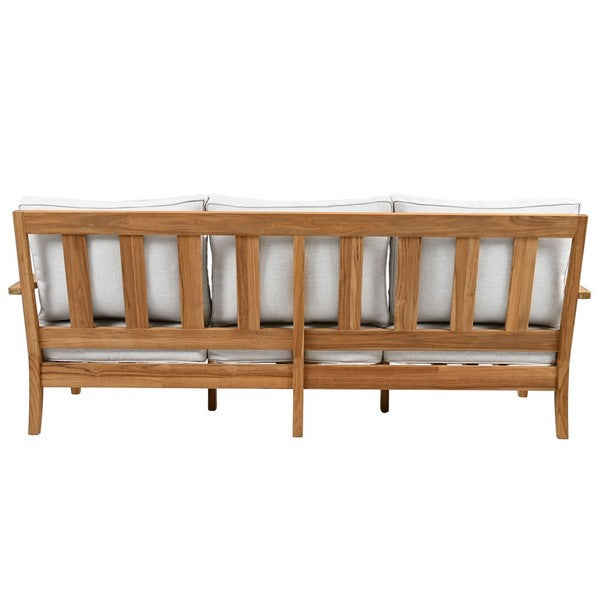 Martinique Teakwood Patio Sofa in Natural Teak with White Cushion