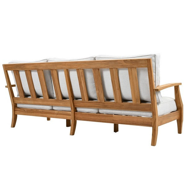 Martinique Teakwood Patio Sofa in Natural Teak with White Cushion
