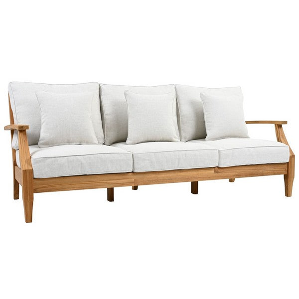 Martinique Teakwood Patio Sofa in Natural Teak with White Cushion