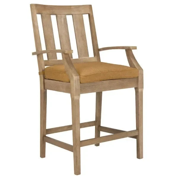 San Salvador Wood Patio Counter Stools in Brown with Cushion (Set of 2) - The Mayfair Hall