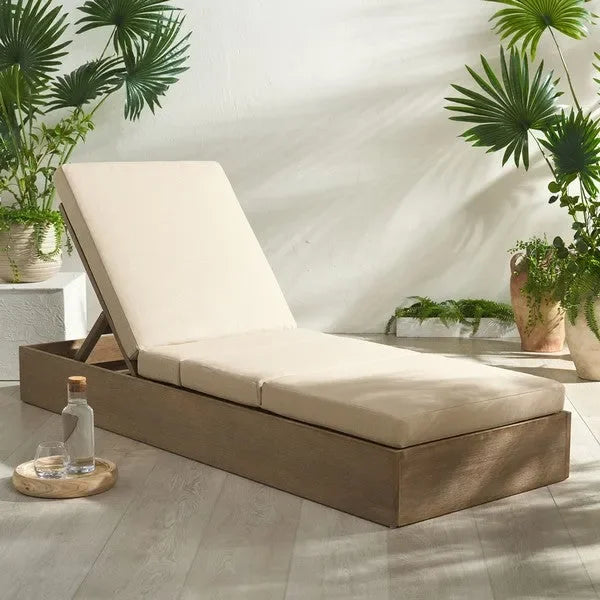 Vincent Wood Chaise Lounge Chair in Tan with Adjustable Back and Leg - The Mayfair Hall