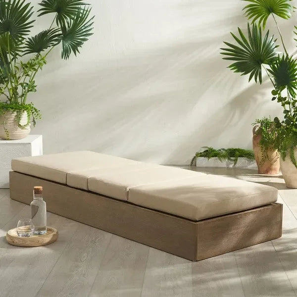 Vincent Wood Chaise Lounge Chair in Tan with Adjustable Back and Leg - The Mayfair Hall