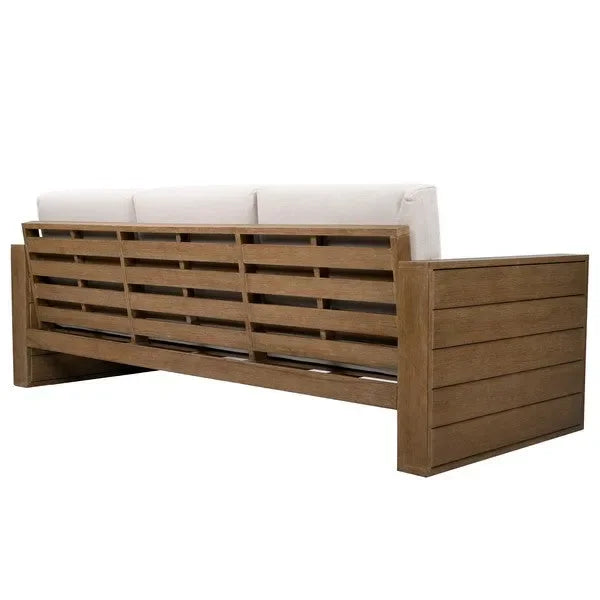 Santiago Eucalyptus Wood Patio Sofa in Natural/Beige with Upholstered Cushion - The Mayfair Hall