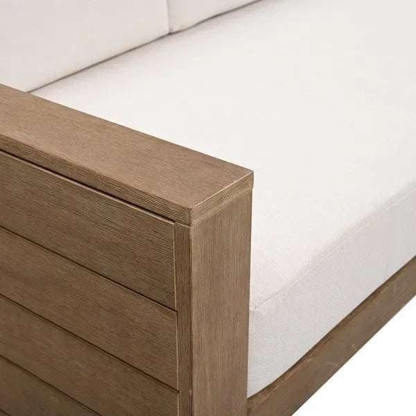 Santiago Eucalyptus Wood Patio Sofa in Natural/Beige with Upholstered Cushion - The Mayfair Hall