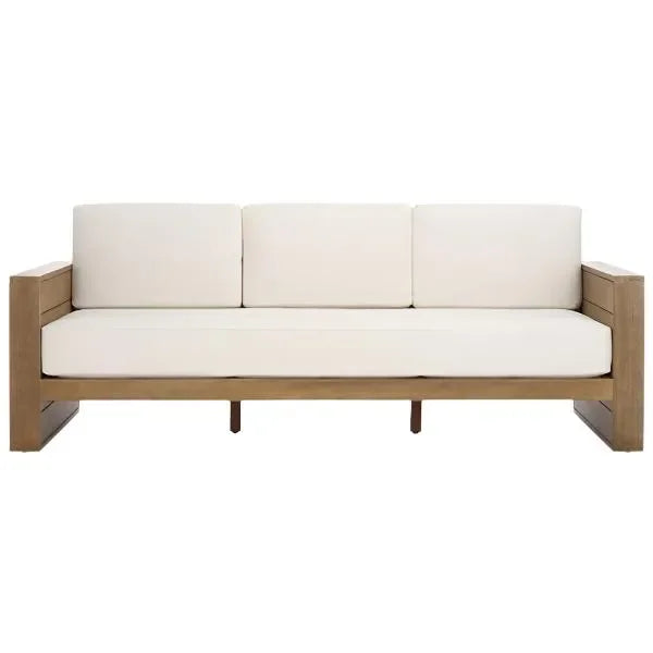 Santiago Eucalyptus Wood Patio Sofa in Natural/Beige with Upholstered Cushion - The Mayfair Hall