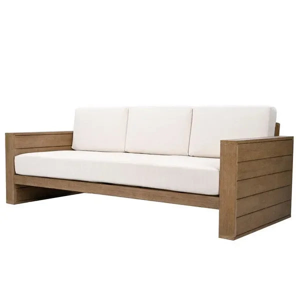 Santiago Eucalyptus Wood Patio Sofa in Natural/Beige with Upholstered Cushion - The Mayfair Hall