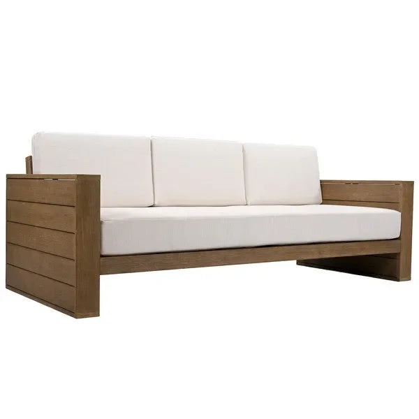 Santiago Eucalyptus Wood Patio Sofa in Natural/Beige with Upholstered Cushion - The Mayfair Hall