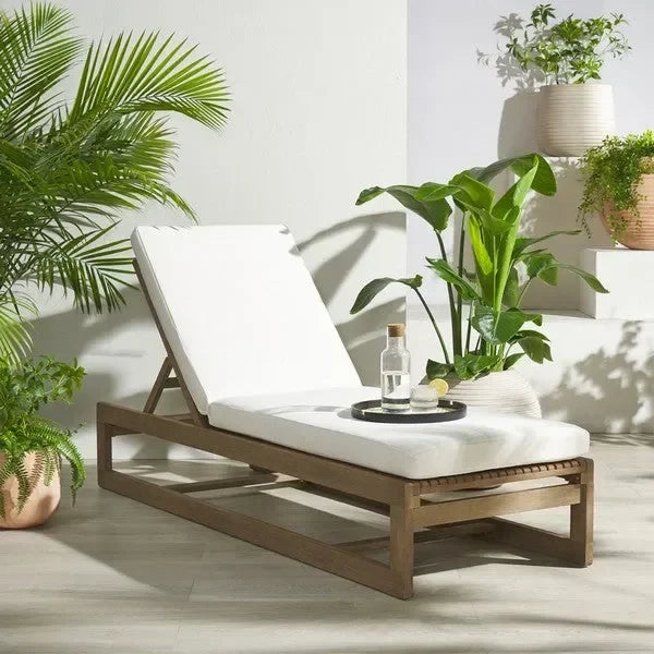 Saint Vincent Eucalyptus Wood Chaise Lounge Chair in Beige - The Mayfair Hall