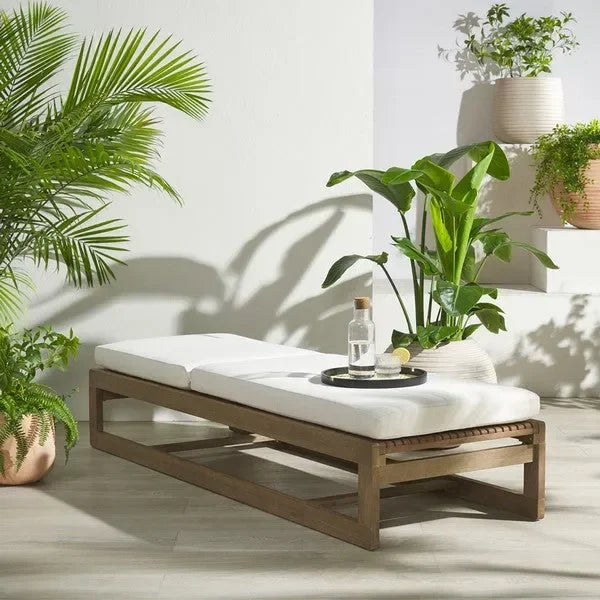 Saint Vincent Eucalyptus Wood Chaise Lounge Chair in Beige - The Mayfair Hall