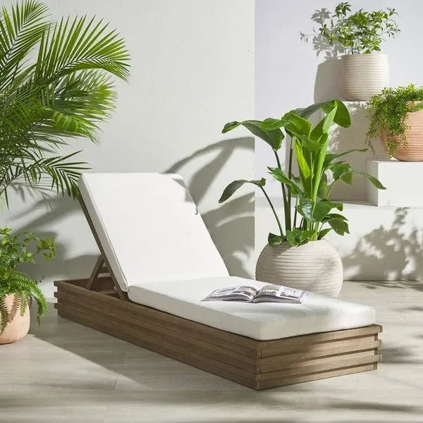 Barbados Eucalyptus Wood Chaise Lounge Chair in Beige - The Mayfair Hall