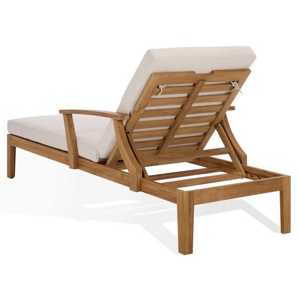 Martinique Patio Chaise Lounge in Natural Teak with White Cushion