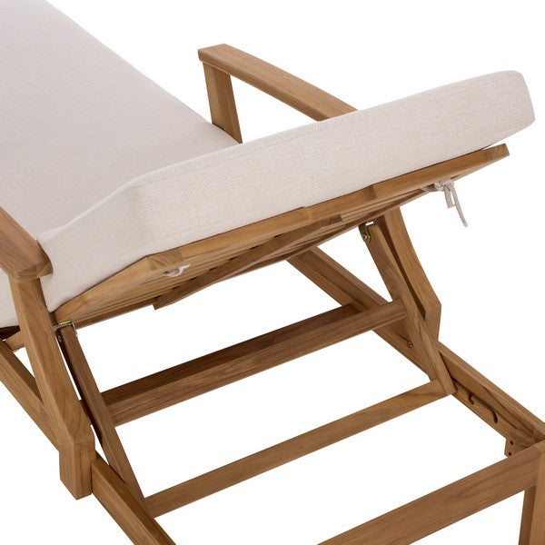 Martinique Patio Chaise Lounge in Natural Teak with White Cushion