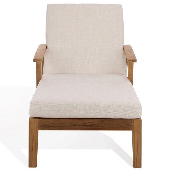 Martinique Patio Chaise Lounge in Natural Teak with White Cushion