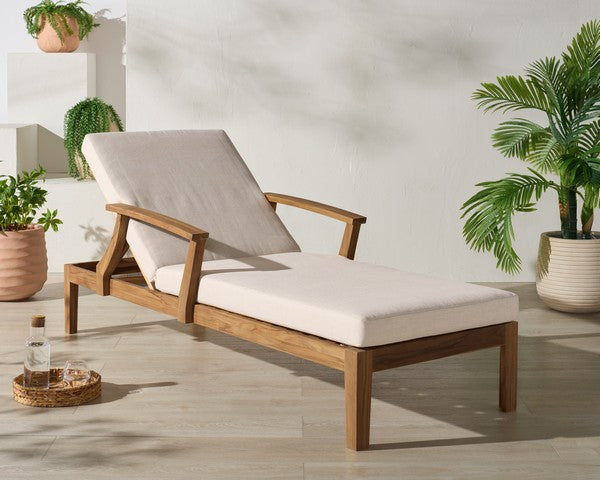 Martinique Patio Chaise Lounge in Natural Teak with White Cushion