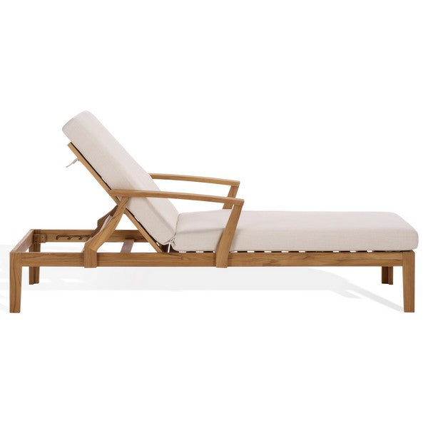 Martinique Patio Chaise Lounge in Natural Teak with White Cushion