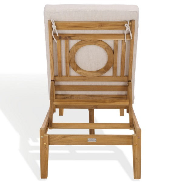 Montclair Wood Patio Chaise Lounge in Natural with Beige Cushion
