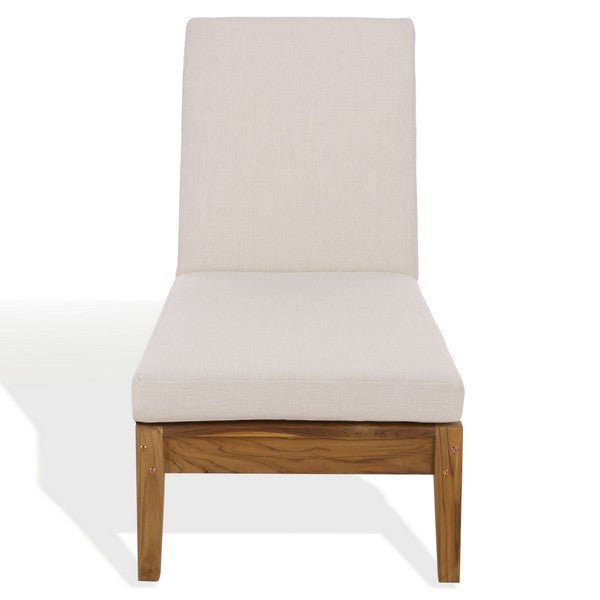 Montclair Wood Patio Chaise Lounge in Natural with Beige Cushion