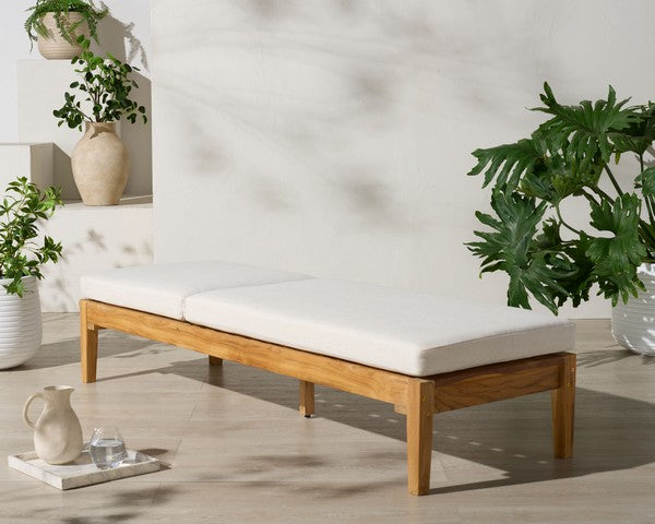 Montclair Wood Patio Chaise Lounge in Natural with Beige Cushion