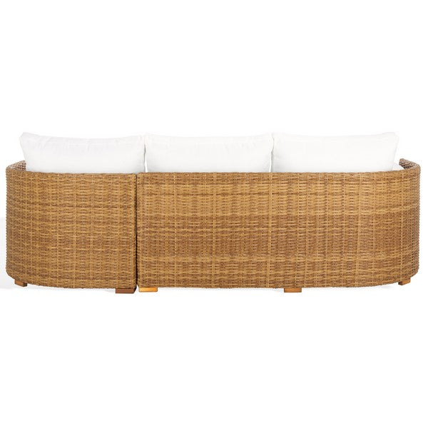 Anguilla Wicker Outdoor Chaise Sectional in Natural with White Cushion