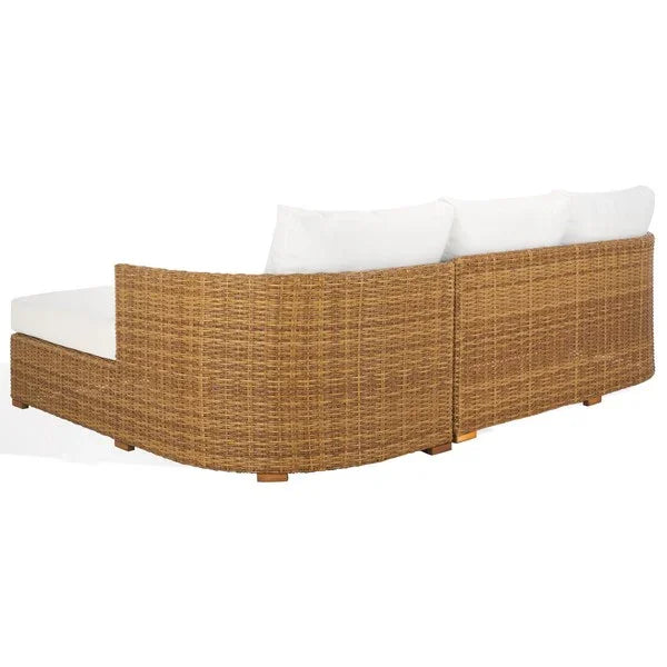 Anguilla Wicker Outdoor Chaise Sectional in Natural and White - The Mayfair Hall