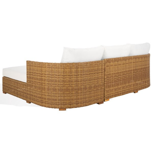Anguilla Wicker Outdoor Chaise Sectional in Natural with White Cushion
