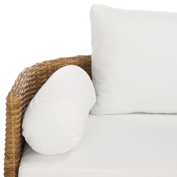 Anguilla Wicker Outdoor Chaise Sectional in Natural with White Cushion