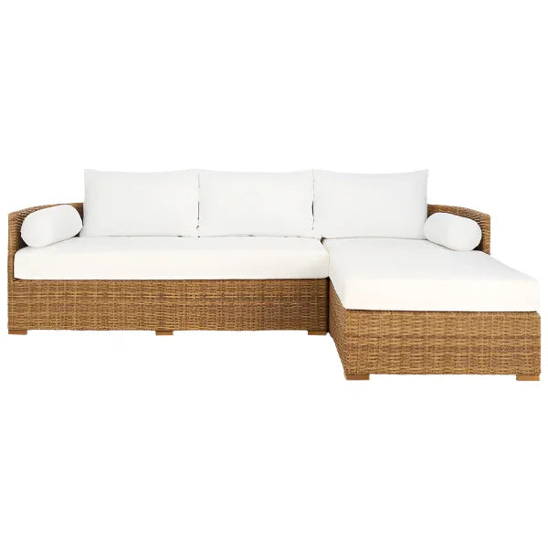 Anguilla Wicker Outdoor Chaise Sectional in Natural and White - The Mayfair Hall