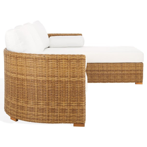 Anguilla Wicker Outdoor Chaise Sectional in Natural with White Cushion
