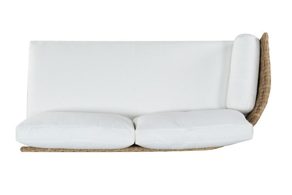 Anguilla Wicker Outdoor Chaise Sectional in Natural with White Cushion