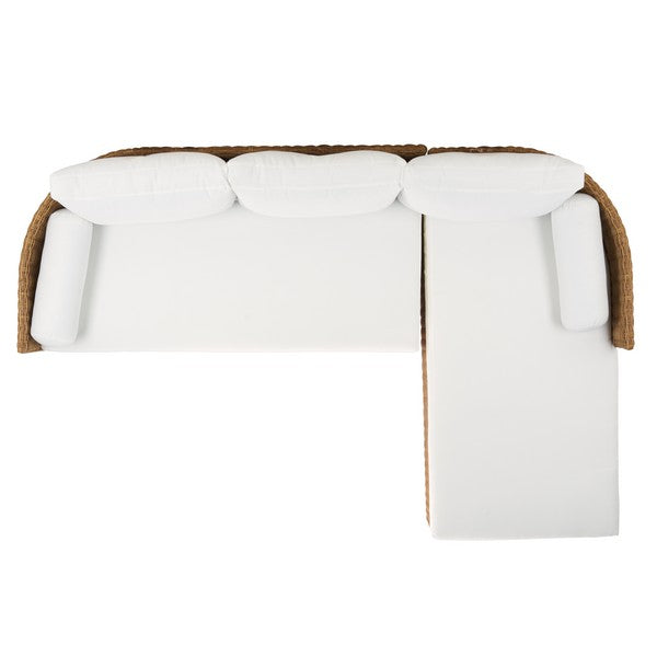 Anguilla Wicker Outdoor Chaise Sectional in Natural with White Cushion