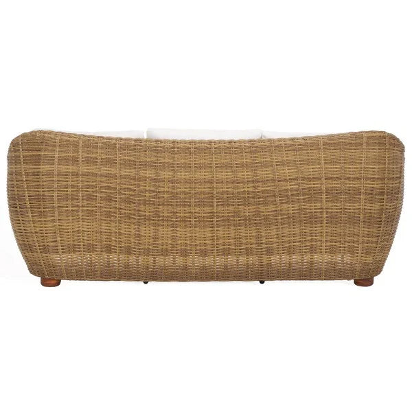 Melbourne Wicker Patio Sofa in Natural with White Cushion