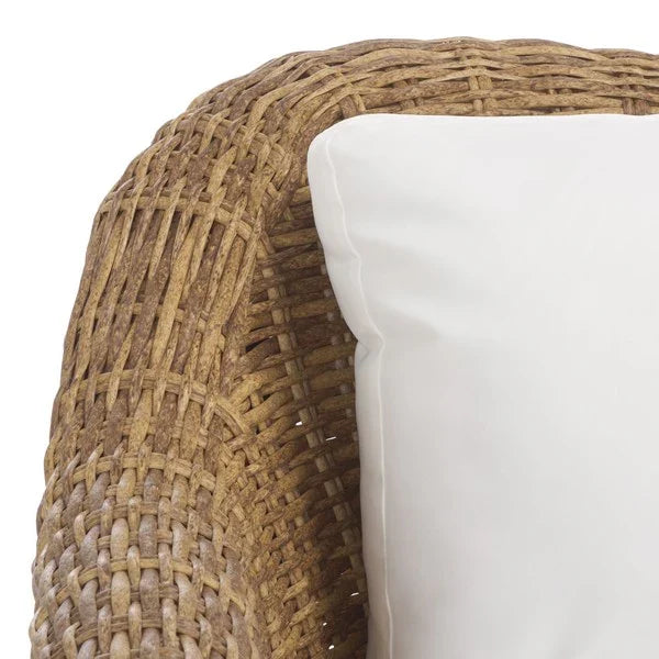 Melbourne Wicker Patio Sofa in Natural with White Cushion