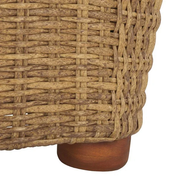 Melbourne Wicker Patio Sofa in Natural with White Cushion