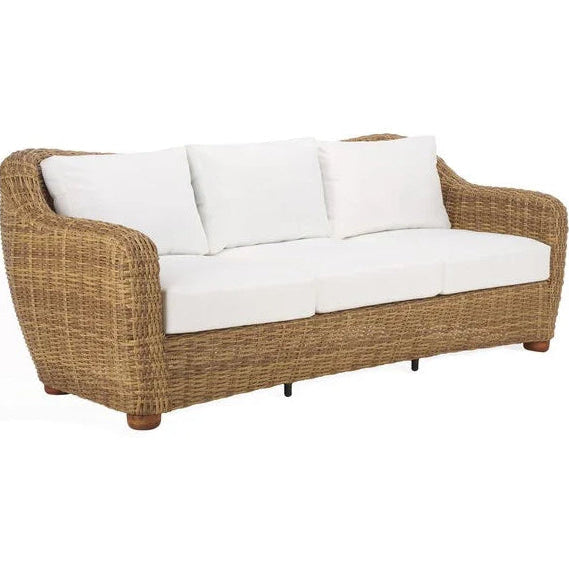 Melbourne Wicker Patio Sofa in Natural with White Cushion