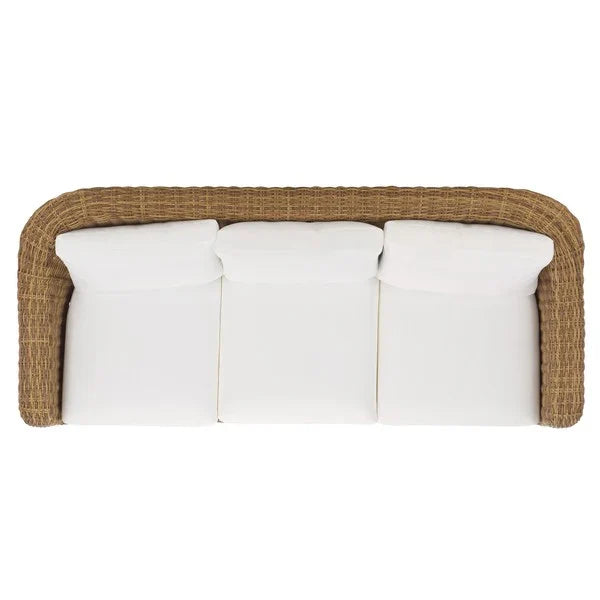 Melbourne Wicker Patio Sofa in Natural with White Cushion