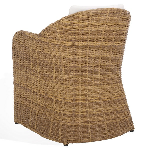 Melbourne Wicker Outdoor Dining Chair in Natural with White Cushion