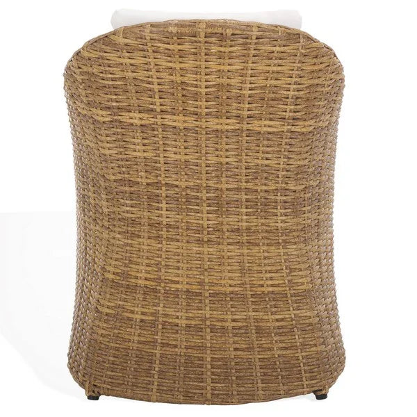 Melbourne Wicker Outdoor Dining Chair in Natural with White Cushion