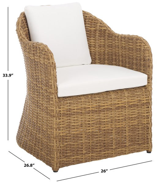 Melbourne Wicker Outdoor Dining Chair in Natural with White Cushion