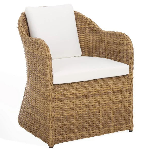 Melbourne Wicker Outdoor Dining Chair in Natural with White Cushion