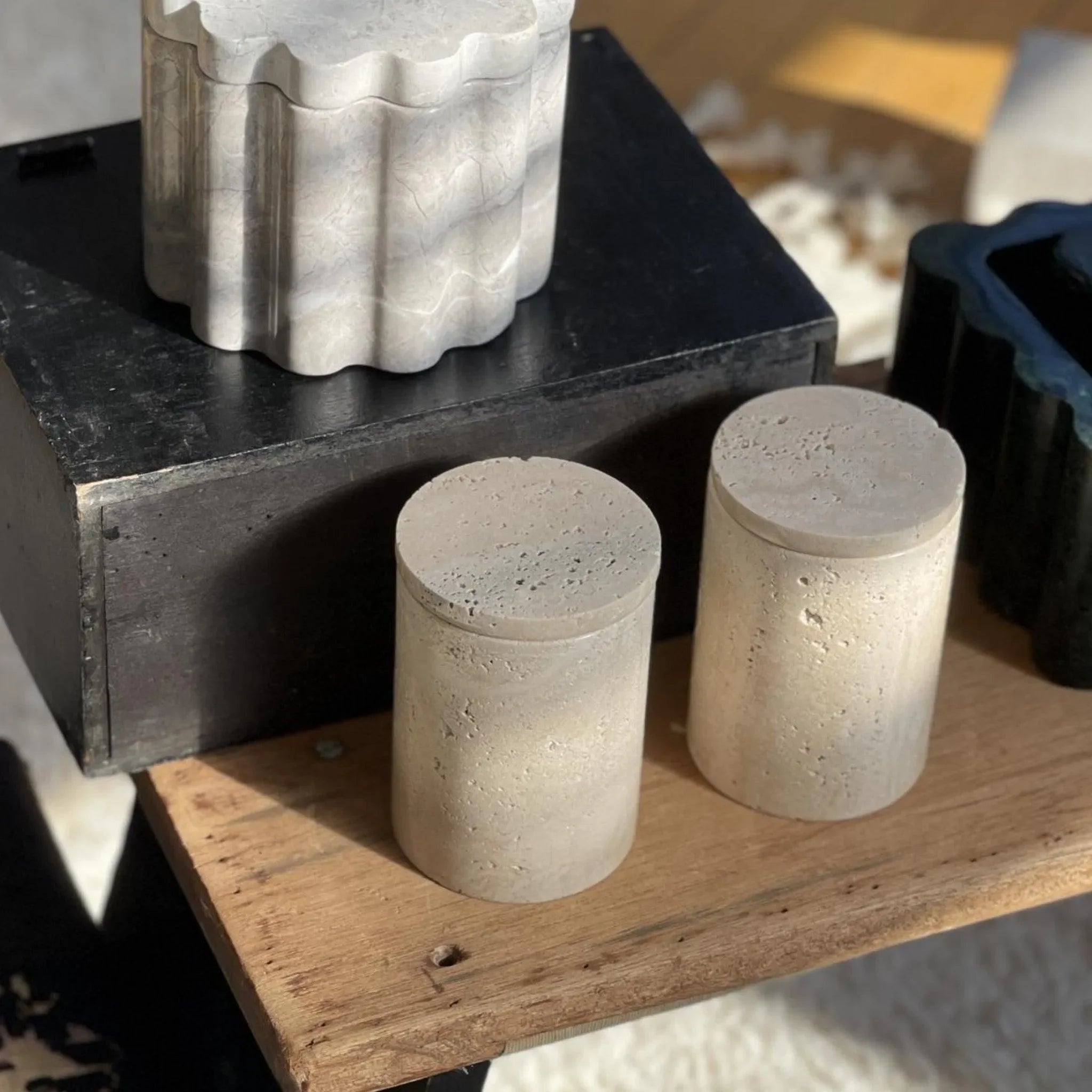 Jar Duo in Travertine - The Mayfair Hall