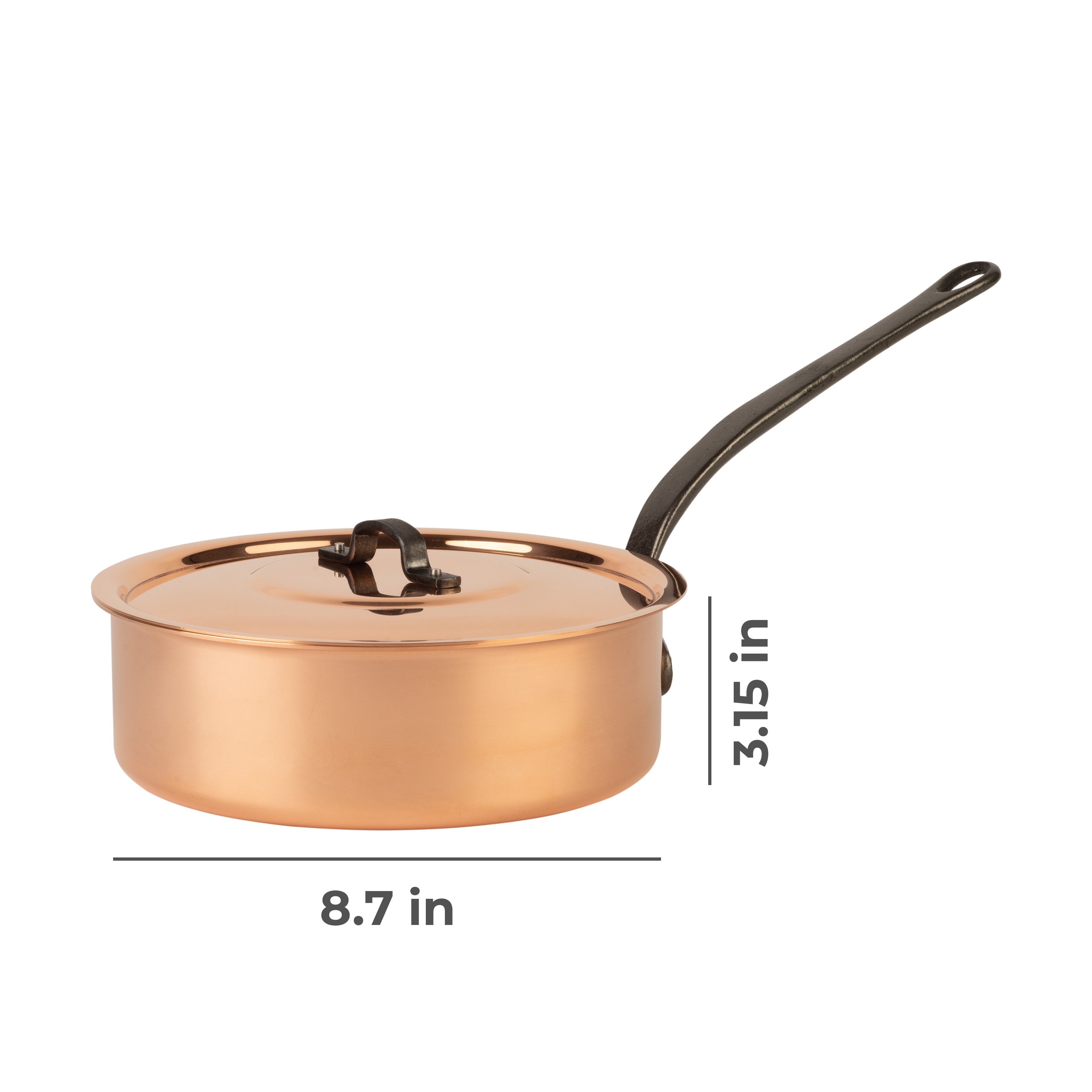 Tinned copper sauté pan with lid