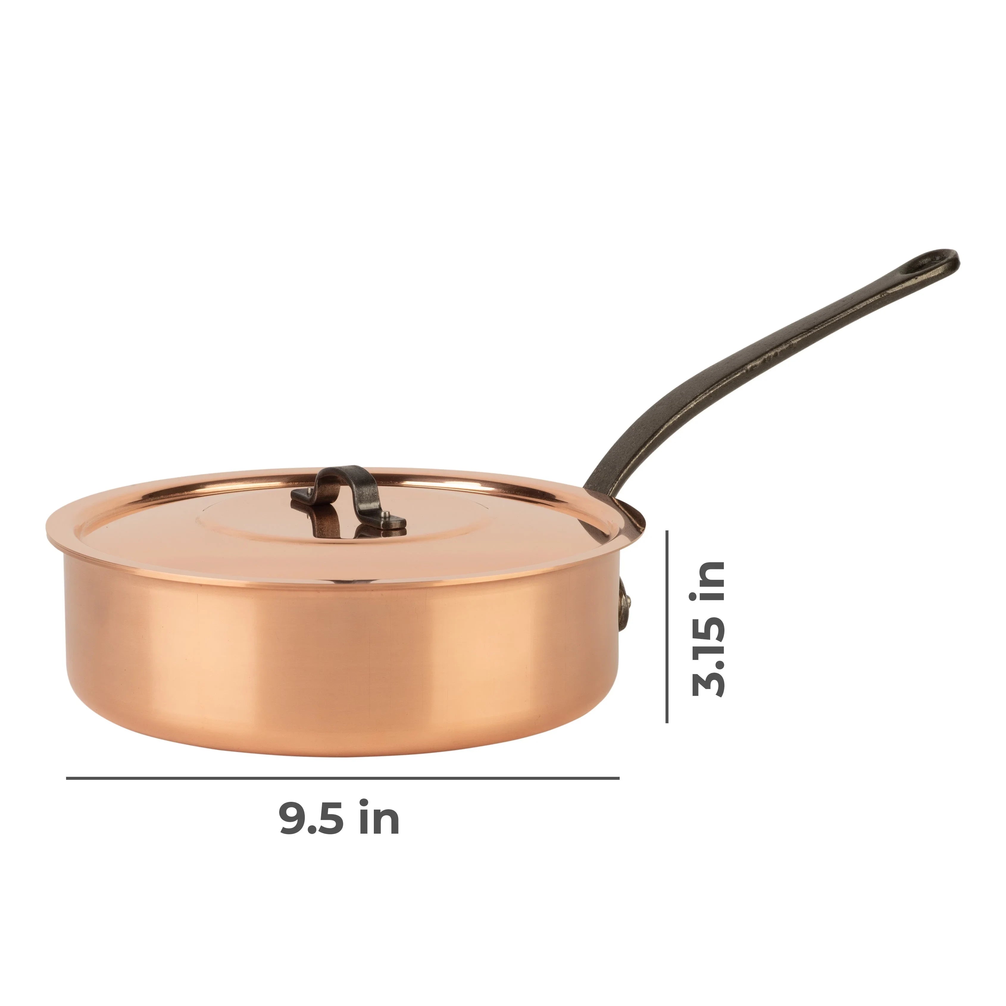 Tinned copper sauté pan with lid