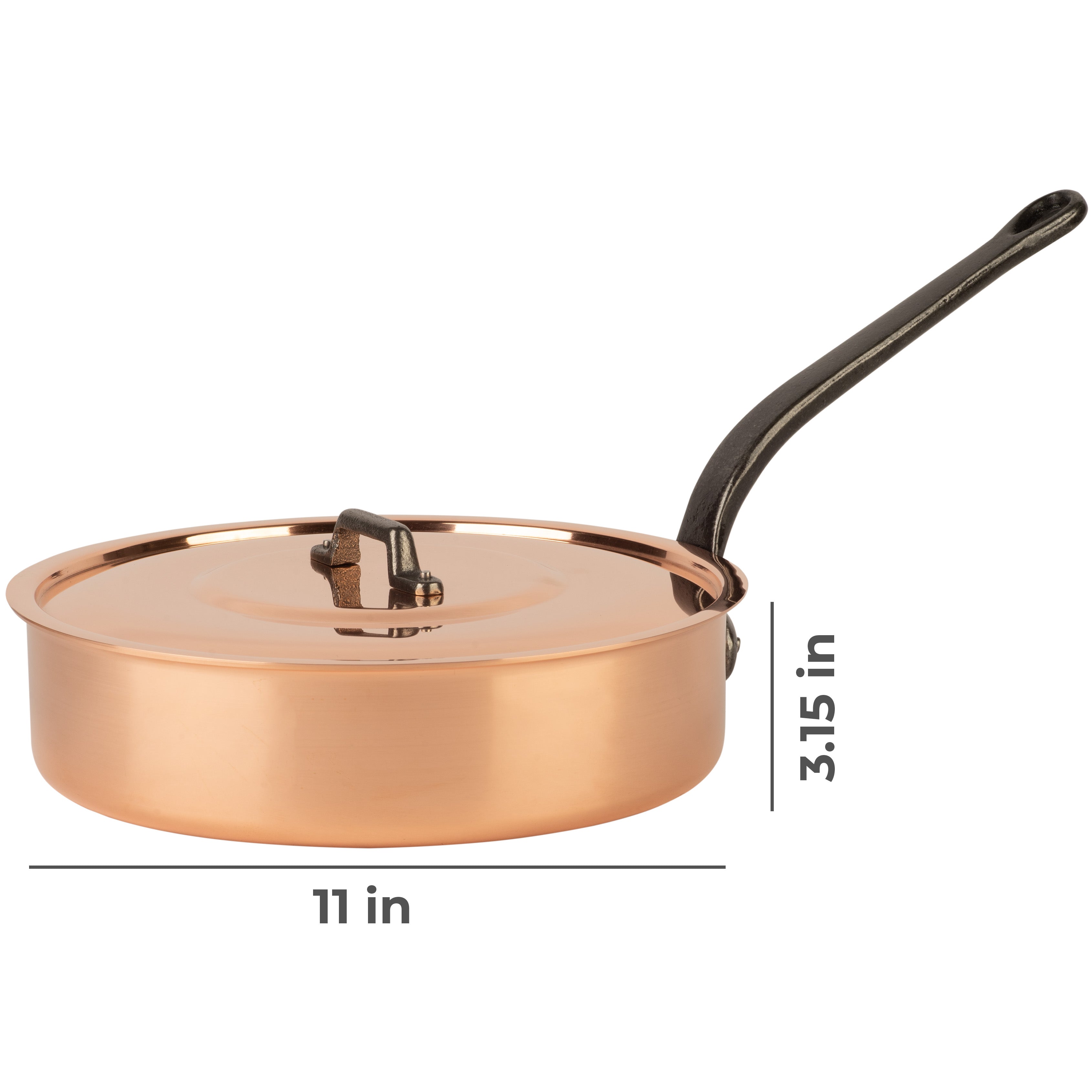 Tinned copper sauté pan with lid